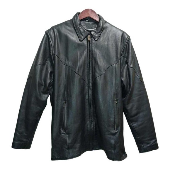 Vintage Black LEATHER Premium Mens Jacket Sz 5XL 4 PKTs Bikers Jacket by Joetas